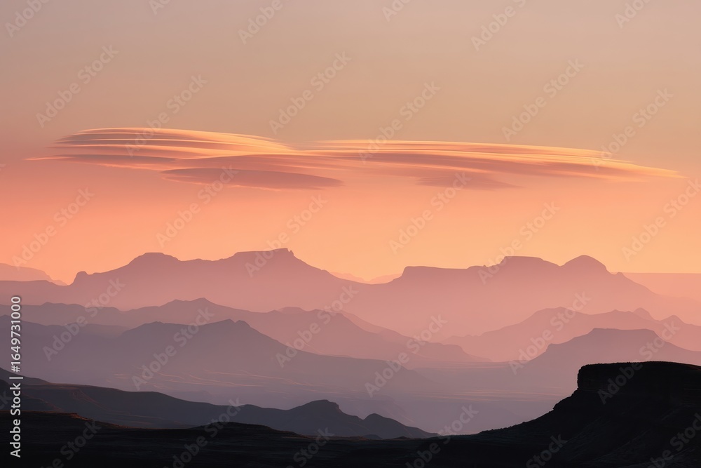 Obraz premium Canyon Ridges at Sunset with Lenticular Clouds