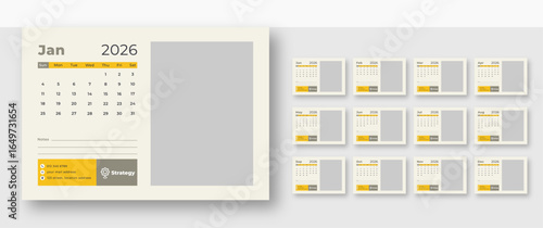 Desk Calendar 2026 | Elegant monthly schedule design | Corporate 12-page planner template | Sunday start format