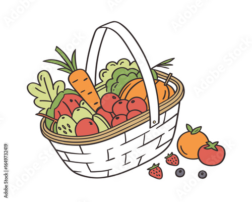 Fresh vegetables and fruits in a basket illustration healthy eating and lifestyle concept colorful harvest and organic produce