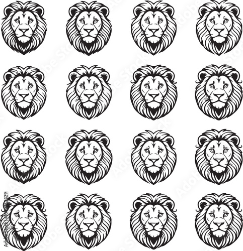 Wallpaper Mural Seamless pattern of stylized lion heads in black and white face mane Torontodigital.ca