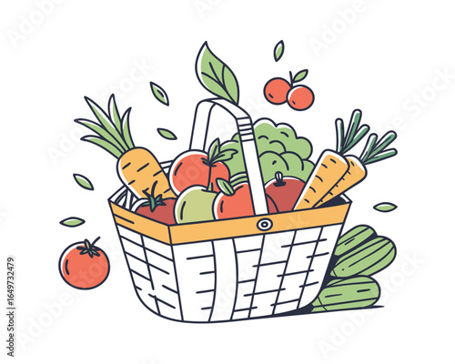 Fresh Produce Basket with Carrots Tomatoes and Apples Illustration of Healthy Eating and Organic Food