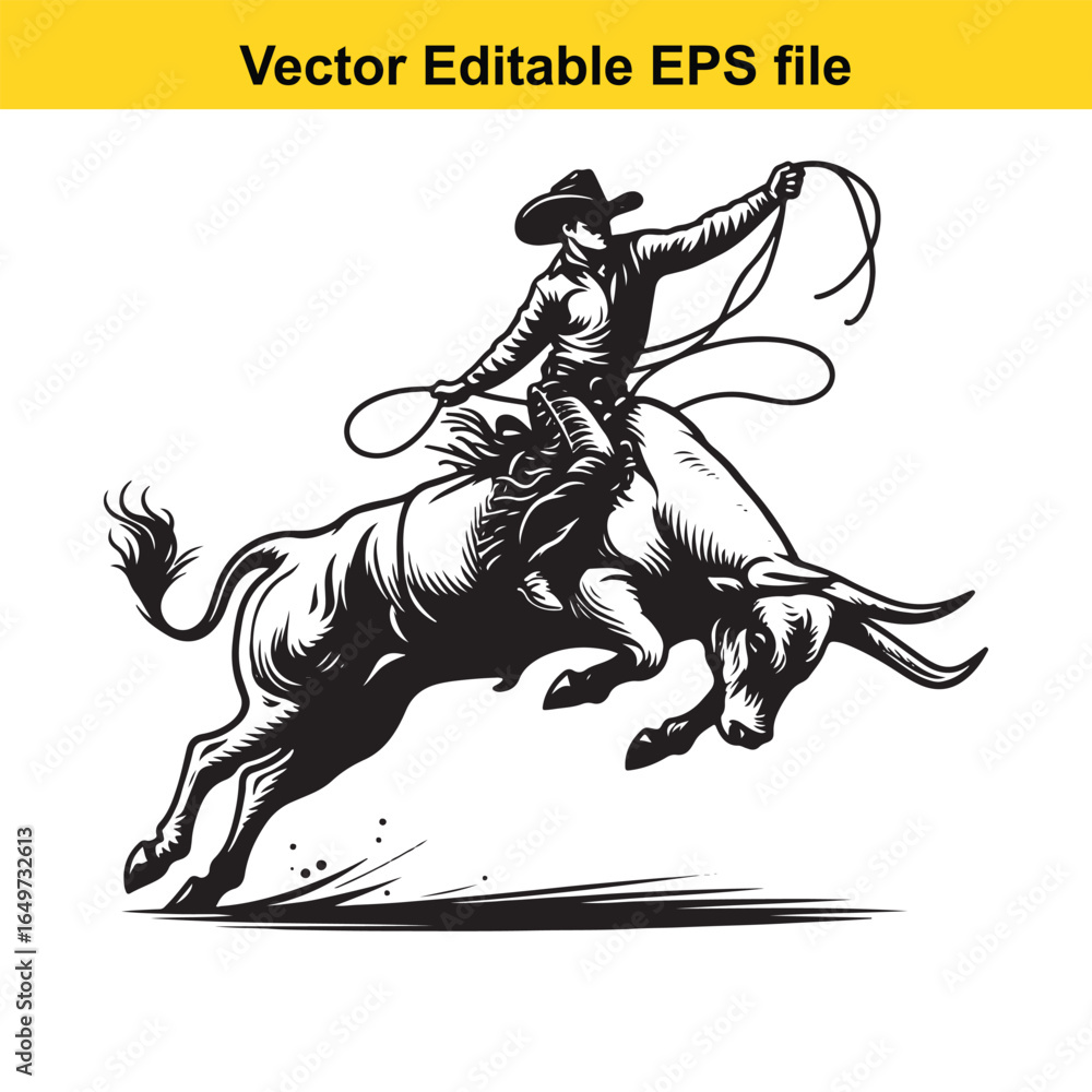 custom made wallpaper toronto digitalCowboy riding a bucking bull in a rodeo, isolated on white background