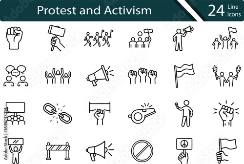 Protest and Activism Icon Set – Demonstration, Freedom, and Social Justice Symbol (Extra).