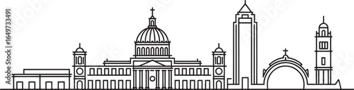 Detailed Outline of Salt Lake City Utah Skyline Depicting Iconic Landmarks and Architecture