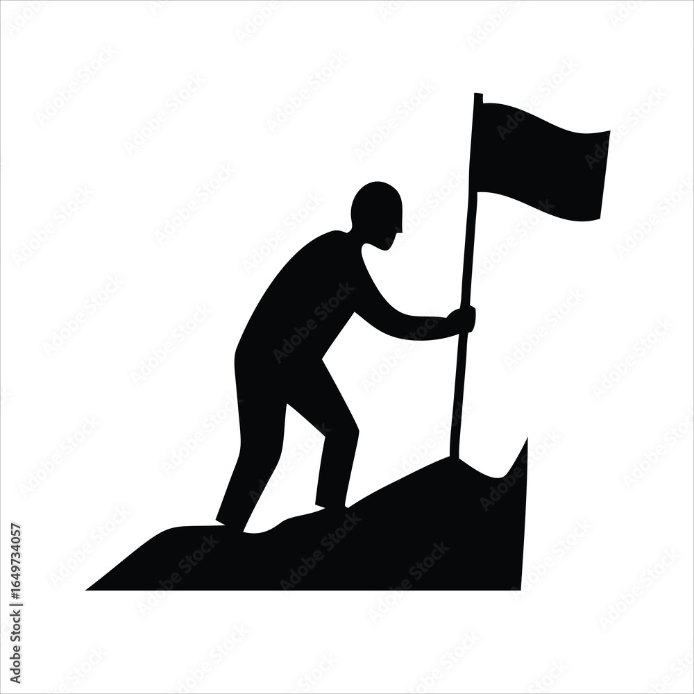 Fototapeta premium A silhouette of a man with a flag on mountain