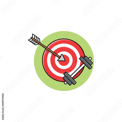 Goal Arrow with Dumbbell Vector Illustration. Workout Goal Concept Design