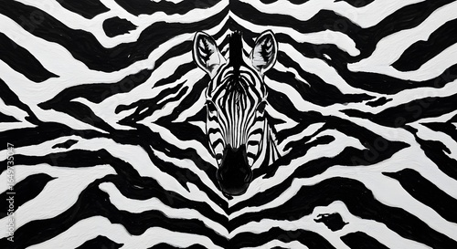 Zebra Head Masked by Abstract Zebra Stripes
