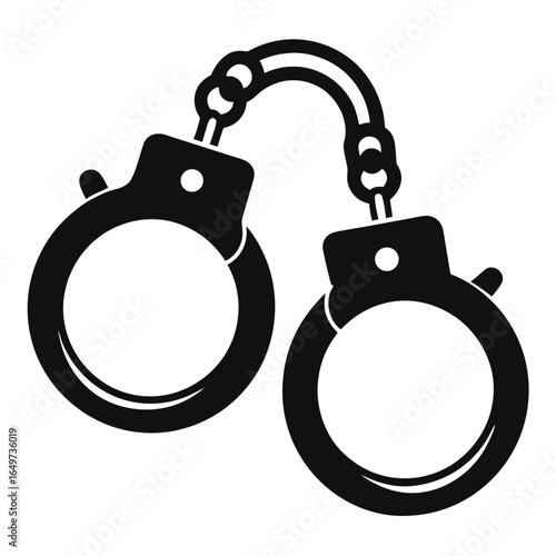 Black and White Graphic Image of Handcuffs Featuring Two Circular Cuffs Joined