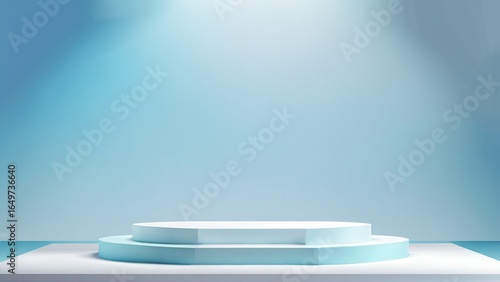 Empty podium in elegant on white and pastel blue gradient background