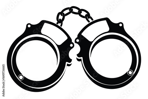Black Silhouette Illustration of Handcuffs with Chain Connecting Two Cuffs Together Illustration