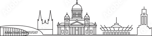 Helsinki Finland Skyline Silhouette Outline Vector Illustration Cityscape Landmark Travel