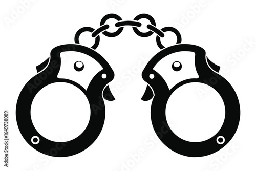 Simple Black and White Handcuffs Illustration with Connecting Chain Rings Close Up View