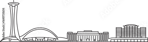 Montreal Skyline Outline Vector Illustration with Olympic Stadium and Habitat 67 Silhouette