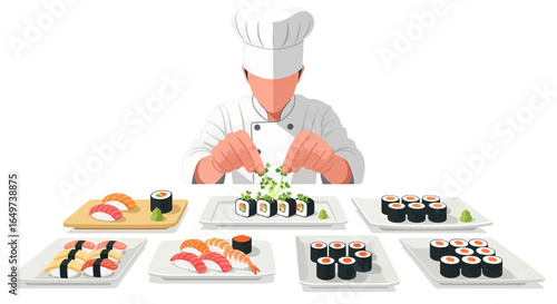 Chef Preparing Sushi An Illustration of Culinary Arts and Japanese Cuisine