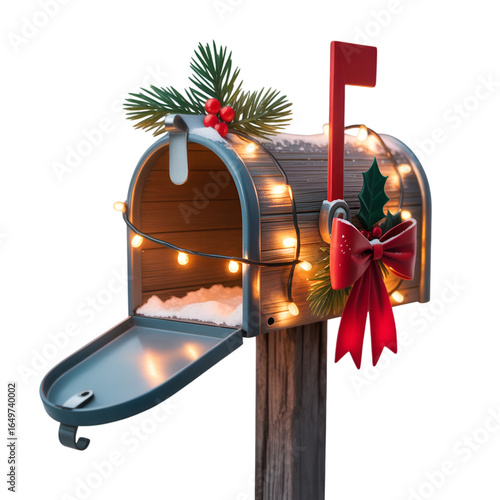 Festive Christmas Mailbox Decorated with Lights and Ornaments