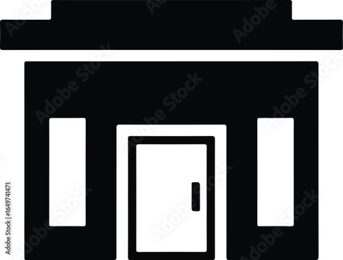 Simple Black and White Store Building Icon.