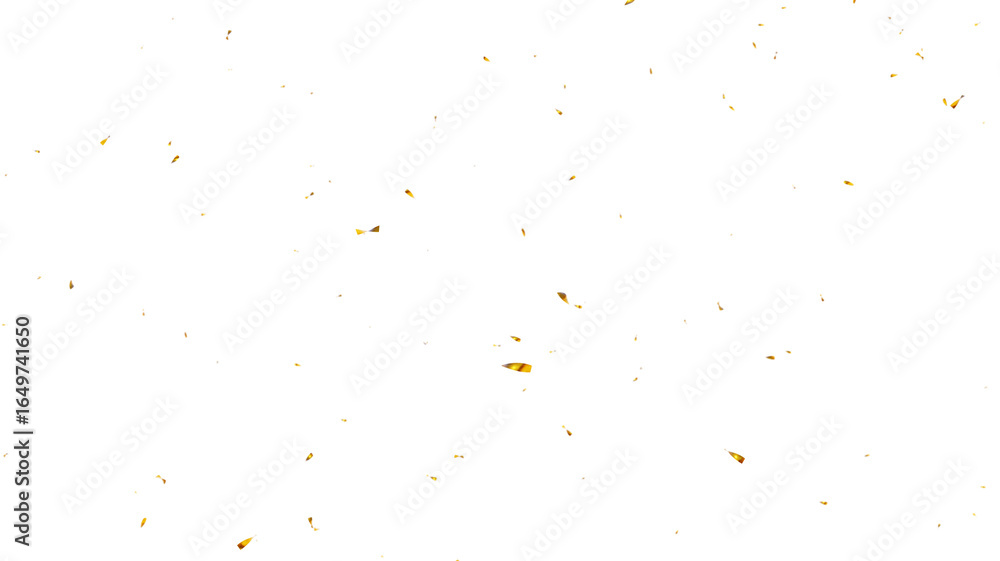 Fototapeta premium Confetti partical isolated background. 3d Rendering Transparent Confetti. 3d render of Spiral Gold confetti flying. Golden Confetti Transparent Background. Gold Confeti Failling White Background