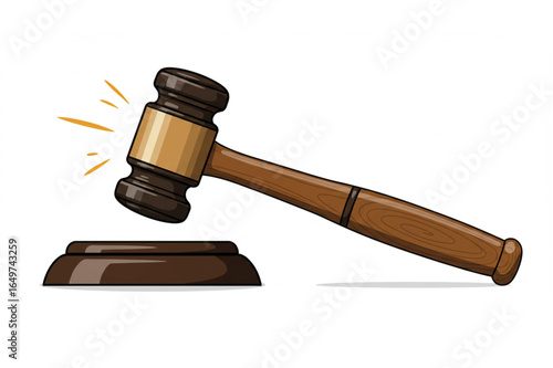 Wooden gavel striking block representing law, justice, and legal proceedings in court or business