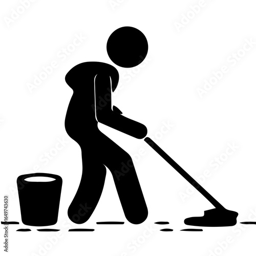 icon is mopping the floor, vector illustration of a man with mop and bucket