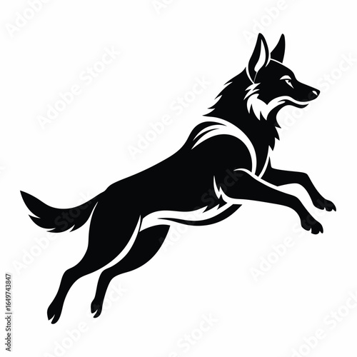 Vector Image Elegant Black Silhouette of a Leaping Wolf or Wild Dog