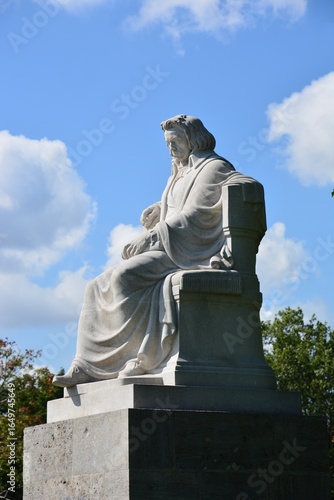 Nuremberg, Bavaria, Germany - 08.24.2021: Monument to the the great German composer Ludwig van Beethoven in the city of Nuremberg (Nürnberg)