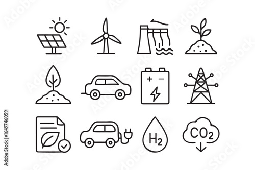 Science icon set with various transportation symbols in black silhouette style for web design