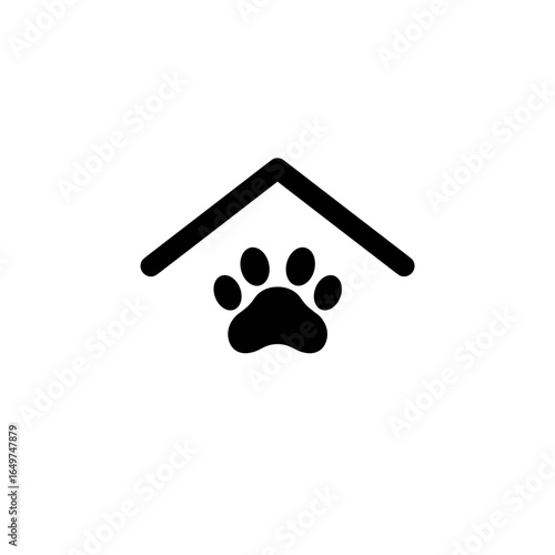 Minimalistic animal rescue icon featuring a paw under a shelter roof
