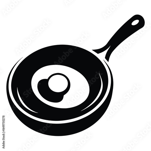 Stylized Graphic Illustration Single Fried Egg in a Frying Pan with Handle
