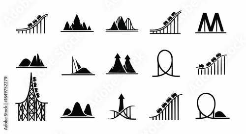 Roller coaster park icons set, simple style stock