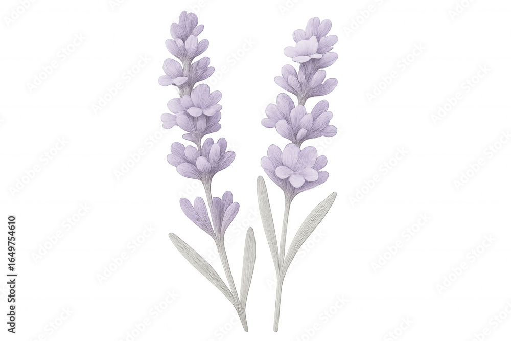 Obraz premium Soft lavender stems spreading delicately, translucent background offering minimalist botanical aesthetic for creative design projects