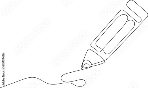 Continuous one single line drawing of a pencil isolated on a white background, symbolizing creativity, art, education, and design in a minimal outline style.