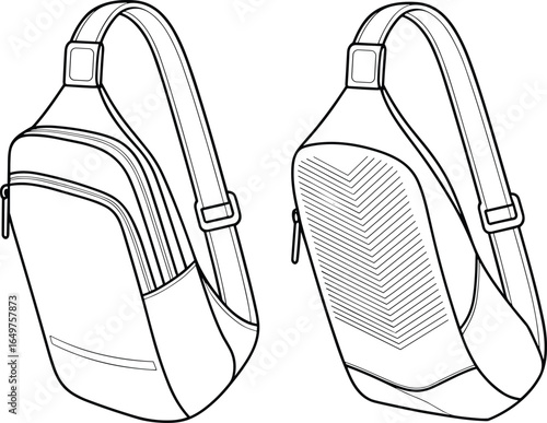 Modern Sling Backpack Vector Illustration – Front and Back View of Stylish Crossbody Bag Design for Travel, Urban Use, Fashion Accessories, and Advertising