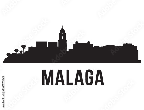 Malaga skyline silhouette. Landscape Malaga, Spain. Vector illustration. Vector black silhouette. with white background
