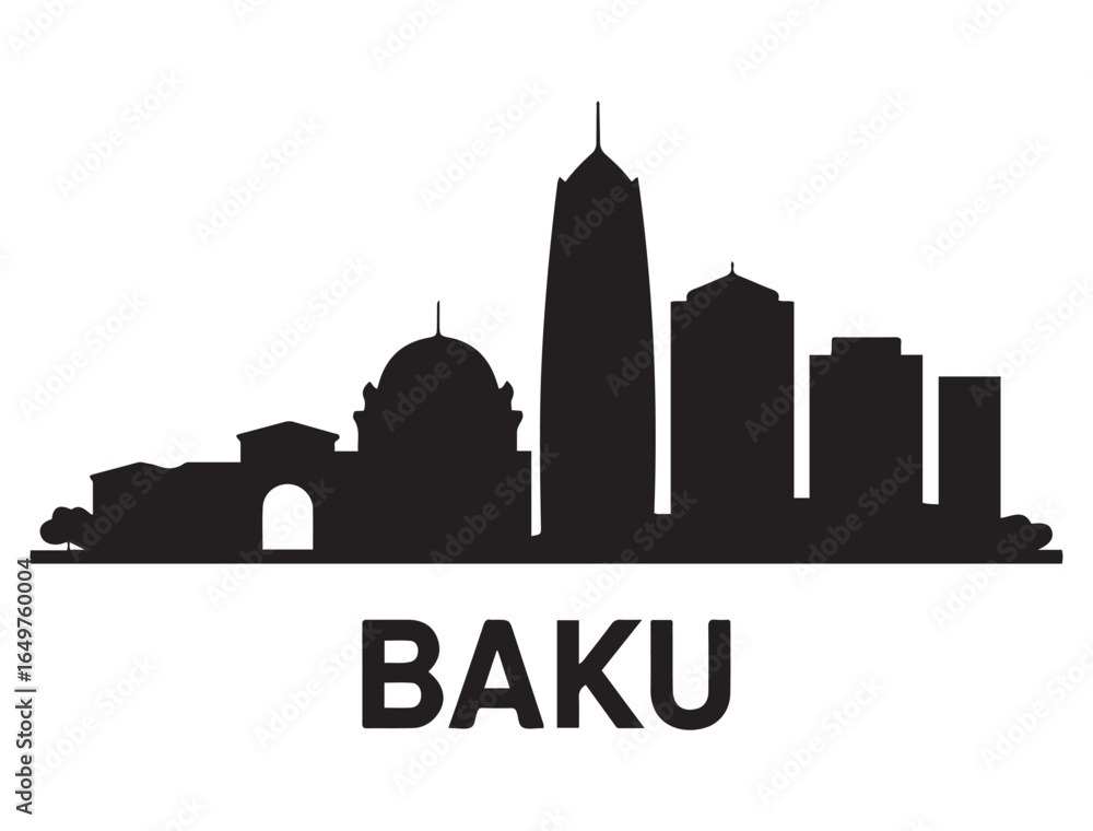 Obraz premium Baku skyline silhouette. Black Bakucity. Vector black silhouette. with white background