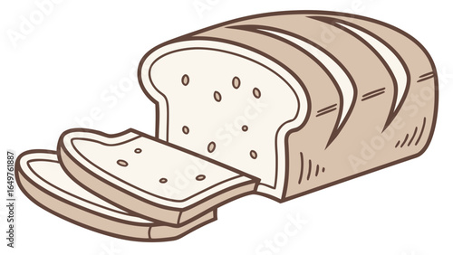 Illustration of a loaf of bread with two slices cut off on a white isolated background design element