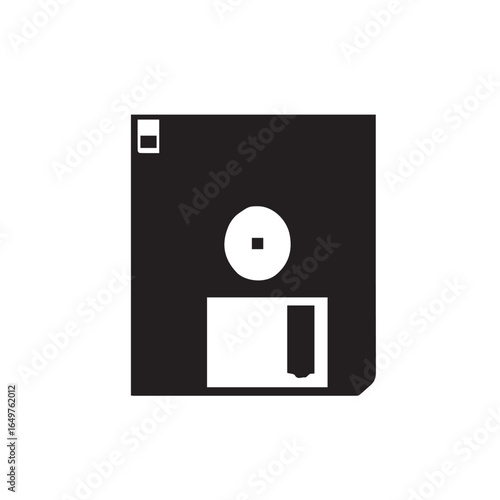 A classic black plastic floppy diskette is a retro computer storage media for digital data
