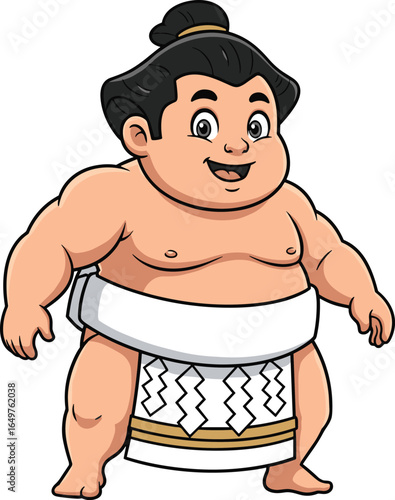 Cartoon Sumo Wrestler Character—Cheerful Pose with Traditional Mawashi for Japanese Culture, Sports, and Kids Educational Themes