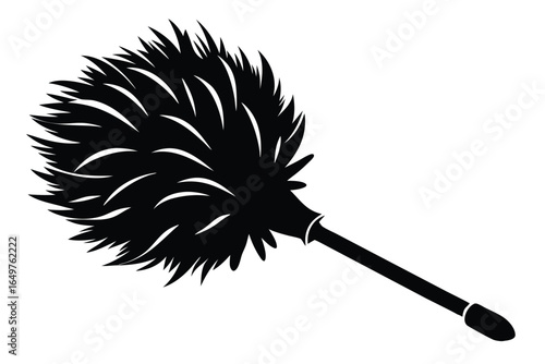 Black Silhouette of Feather Duster Cleaning Tool with Handle and Textured Fibers Shown
