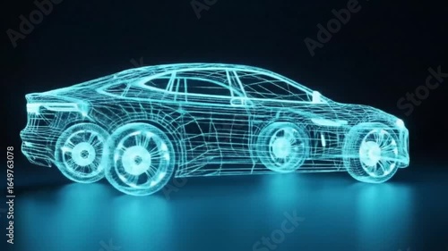 Futuristic Wireframe Car Model on Black Background