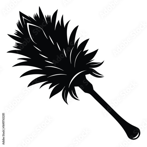 Silhouette of a Classic Feather Duster with Decorative Handle for Cleaning and Dusting
