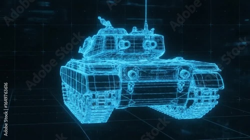 Futuristic Blue Tank Blueprint with Grid Overlay Animation