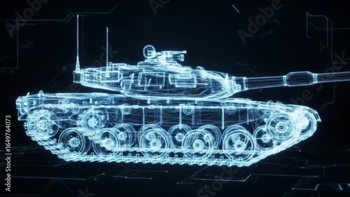 Futuristic Tank Blueprint Rendering on Digital Background