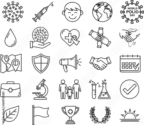 Polio vaccination Icons: Global Health & Eradication Vector Set