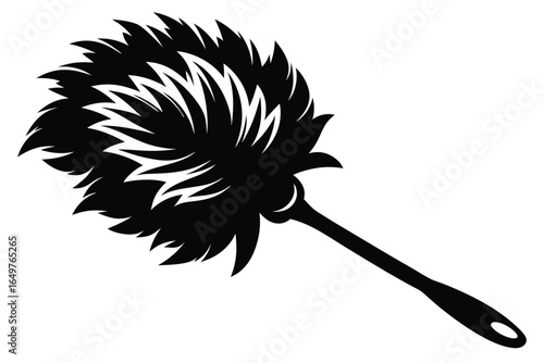 Black Silhouette of a Feather Duster with Handle and Hanging Hole Design