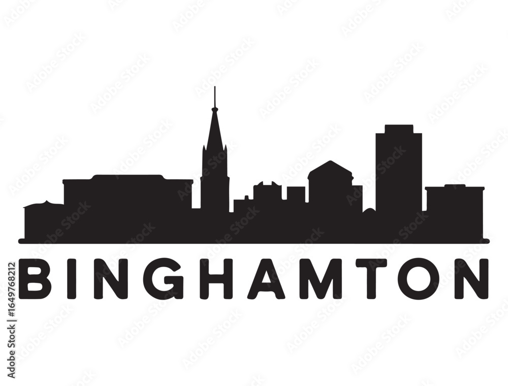 Fototapeta premium Binghamton skyline horizontal banner. Binghamton, NY. Vector template for your design. Vector black silhouette. with white background