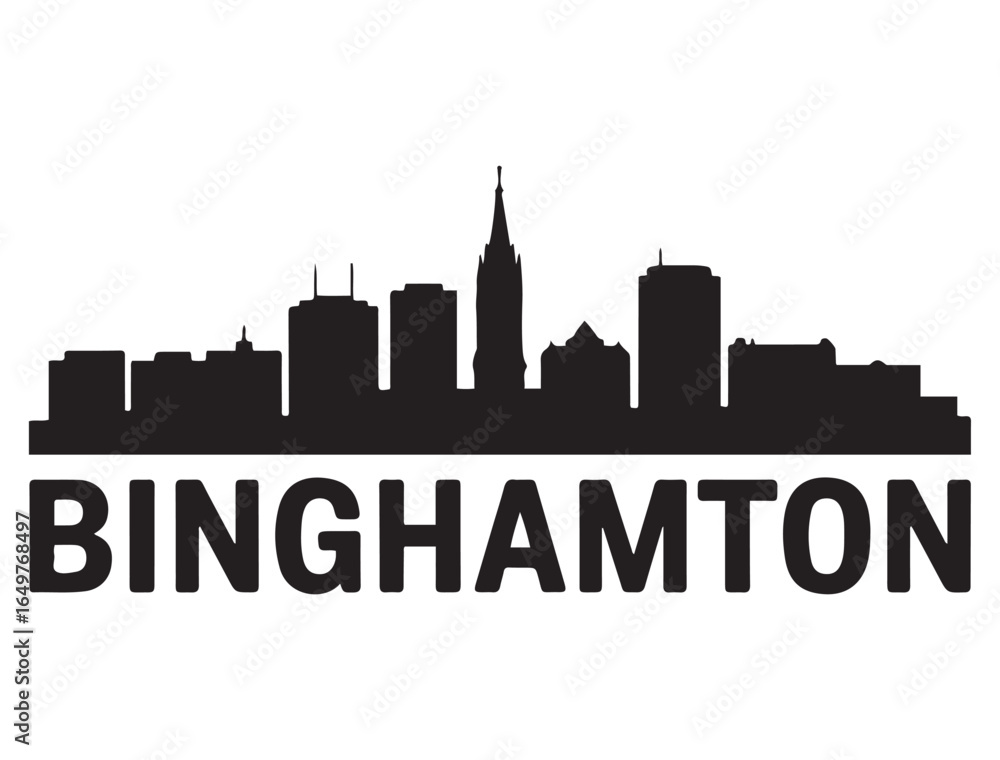 Fototapeta premium Binghamton skyline horizontal banner. Binghamton, NY. Vector template for your design. Vector black silhouette. with white background