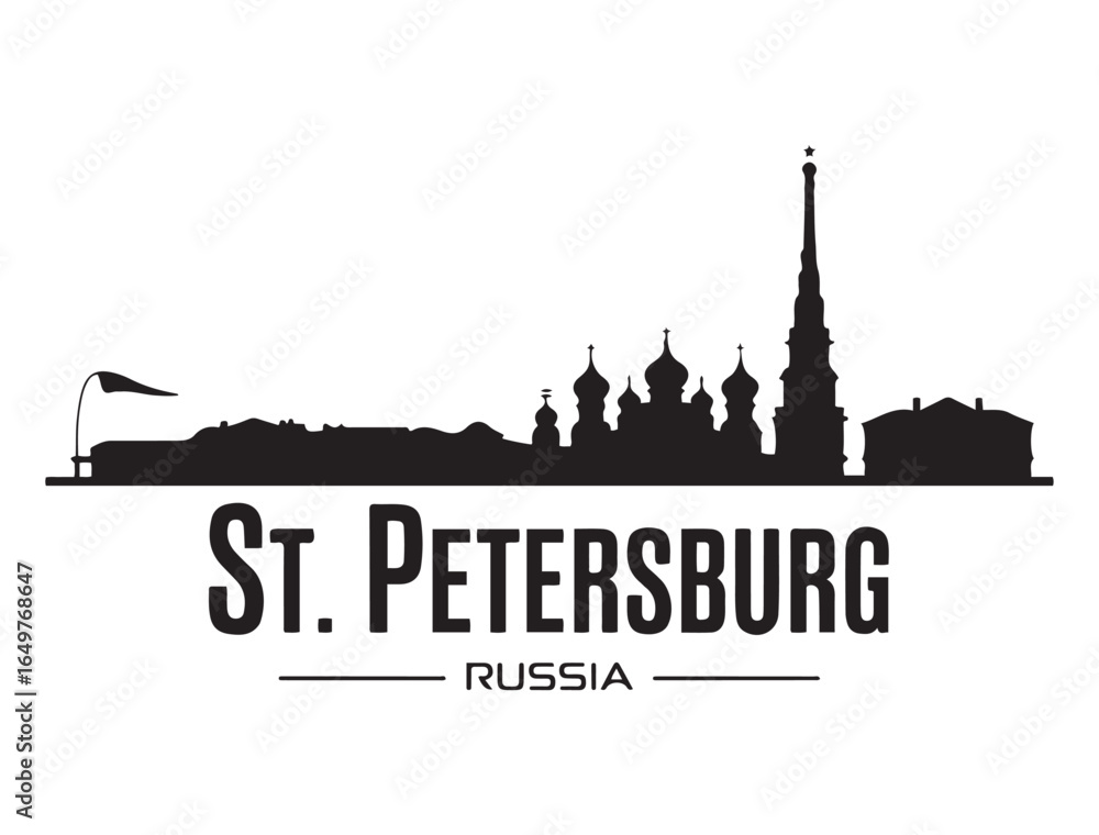 Fototapeta premium St. Petersburg skyline horizontal banner. St. Petersburg, Russia. Vector template for your design. Vector black silhouette. with white background