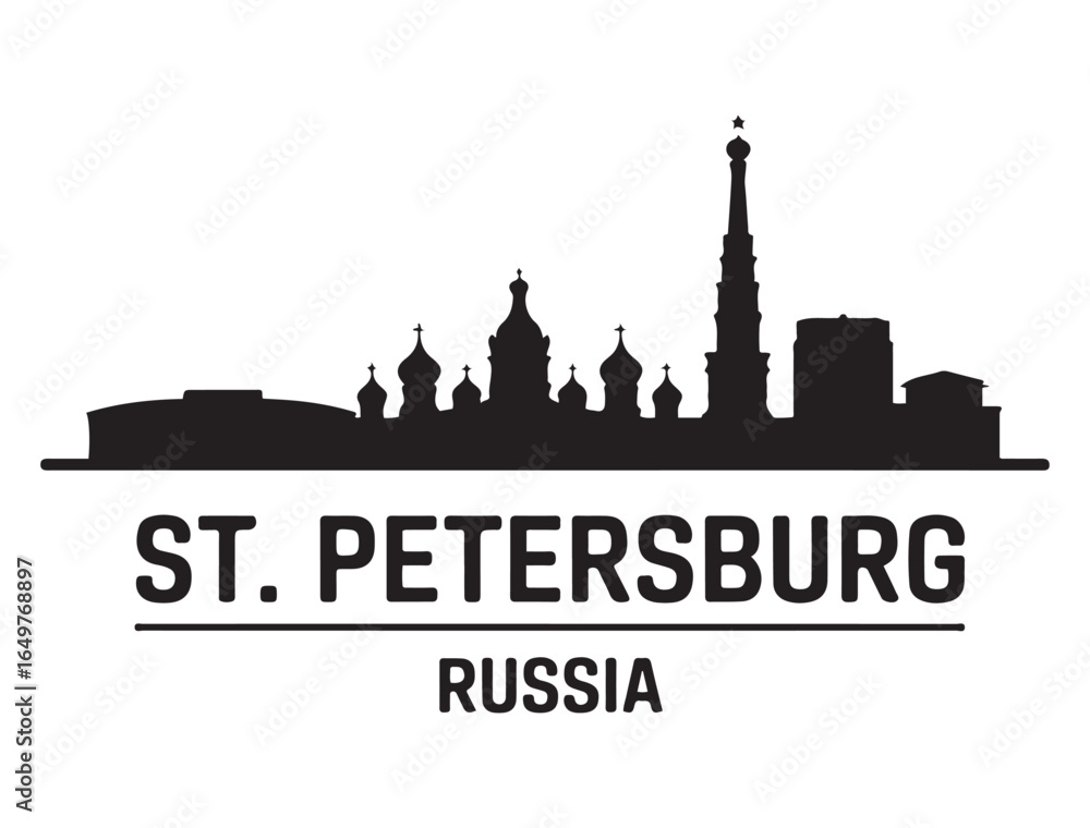 Fototapeta premium St. Petersburg skyline horizontal banner. St. Petersburg, Russia. Vector template for your design. Vector black silhouette. with white background