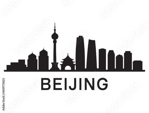 Beijing skyline silhouette. Black Beijing city. Vector black silhouette. with white background