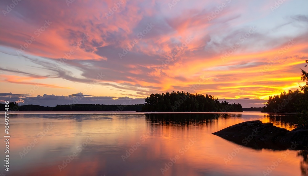 Obraz premium Peaceful sunset over a lake